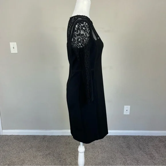 REBECCA TAYLOR BLACK DRESS WITH LACE SLEEVES SIZE 8 - Picture 6 of 12